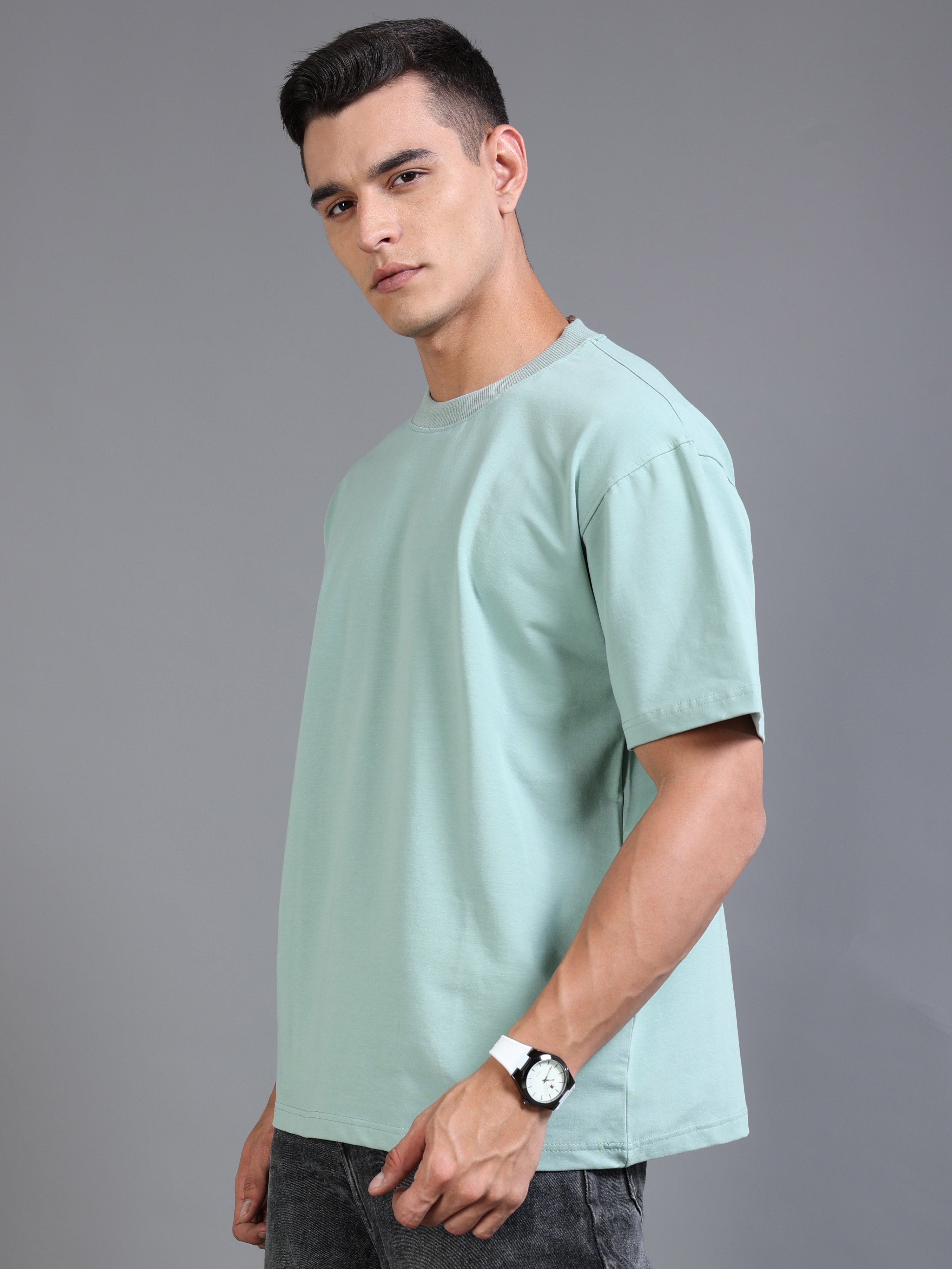 Essential Oversized Tee – Sage Blue (Cotton-Lycra Blend)