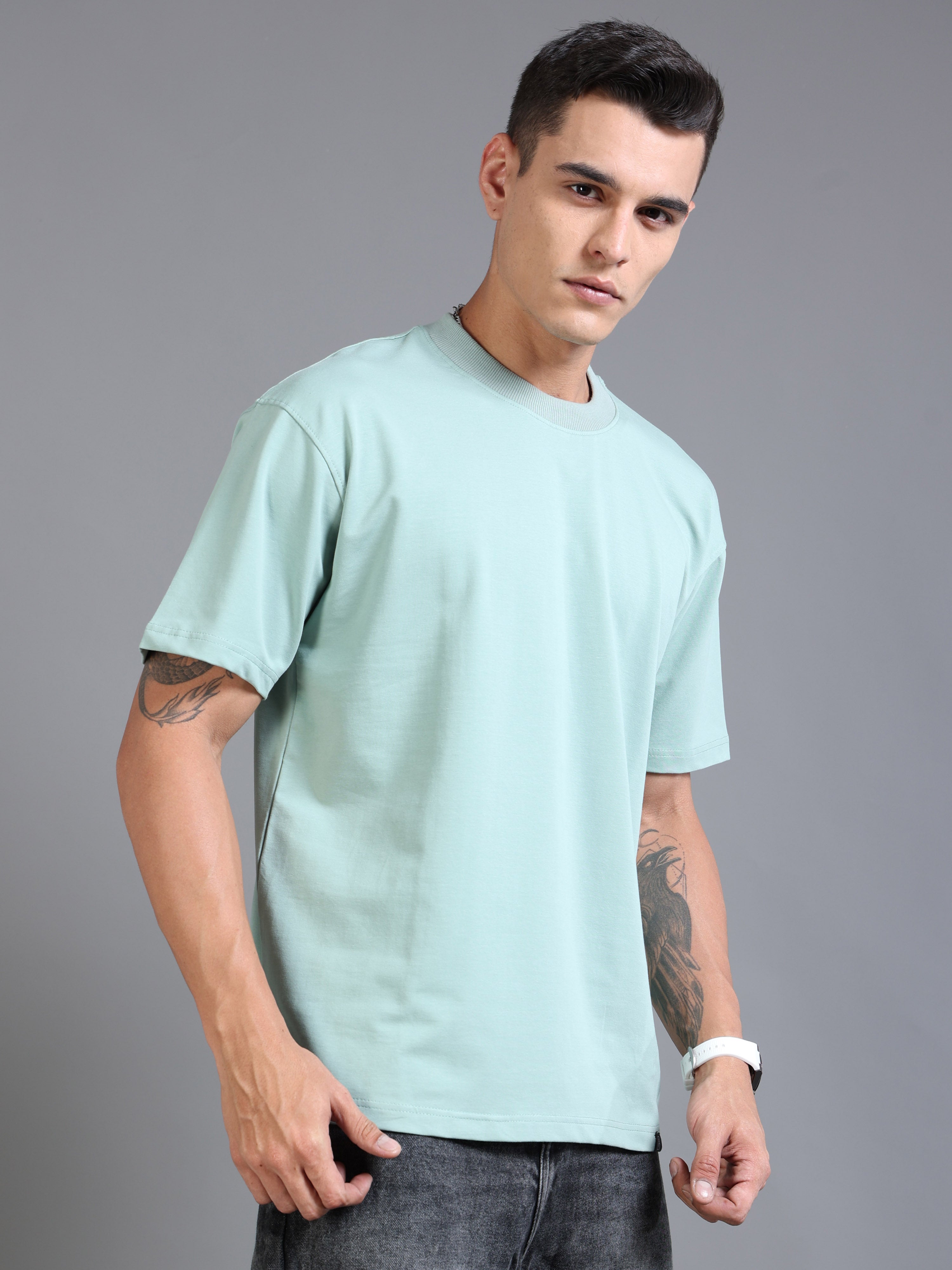 Essential Oversized Tee – Sage Blue (Cotton-Lycra Blend)