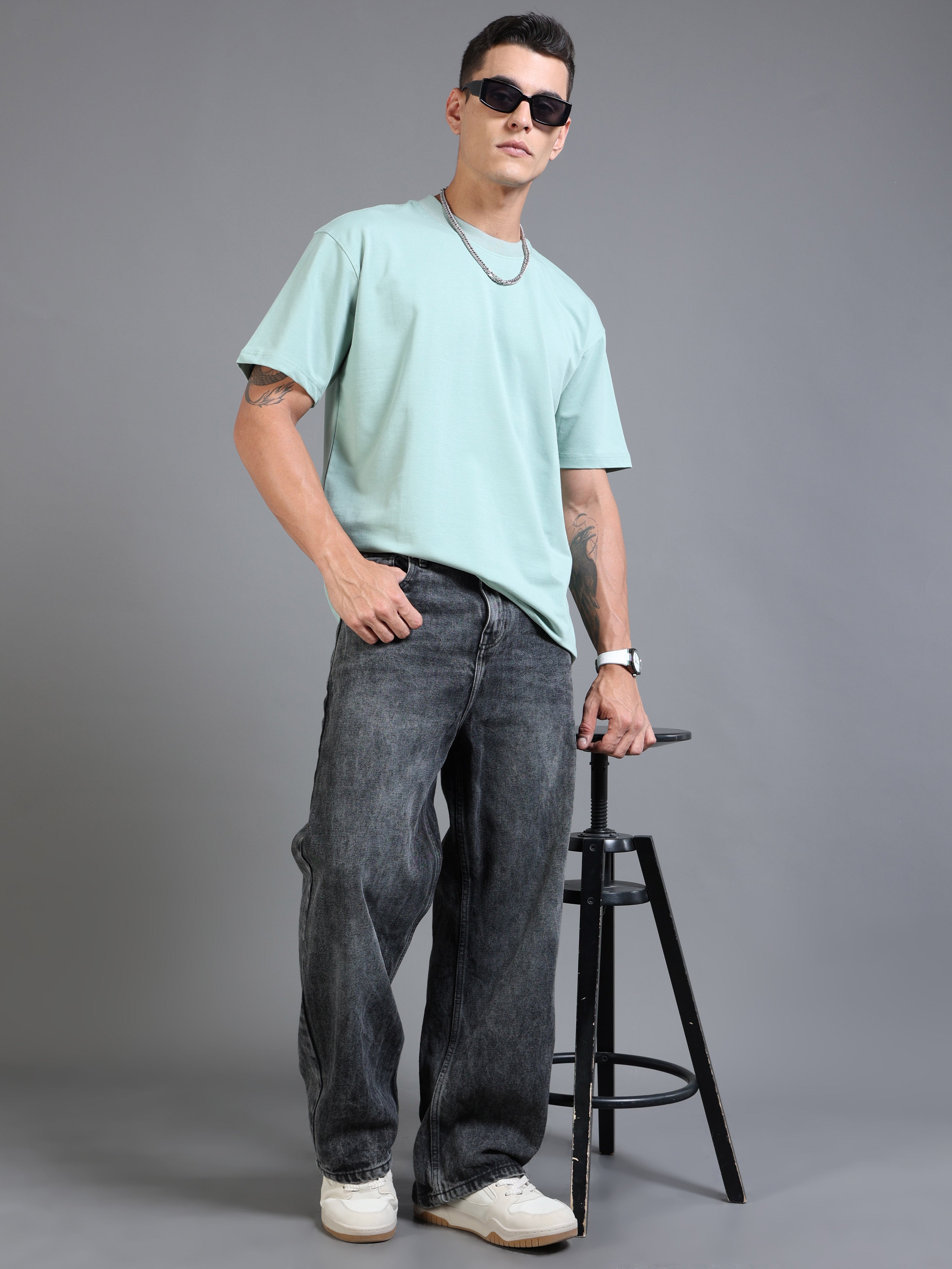 Essential Oversized Tee – Sage Blue (Cotton-Lycra Blend)