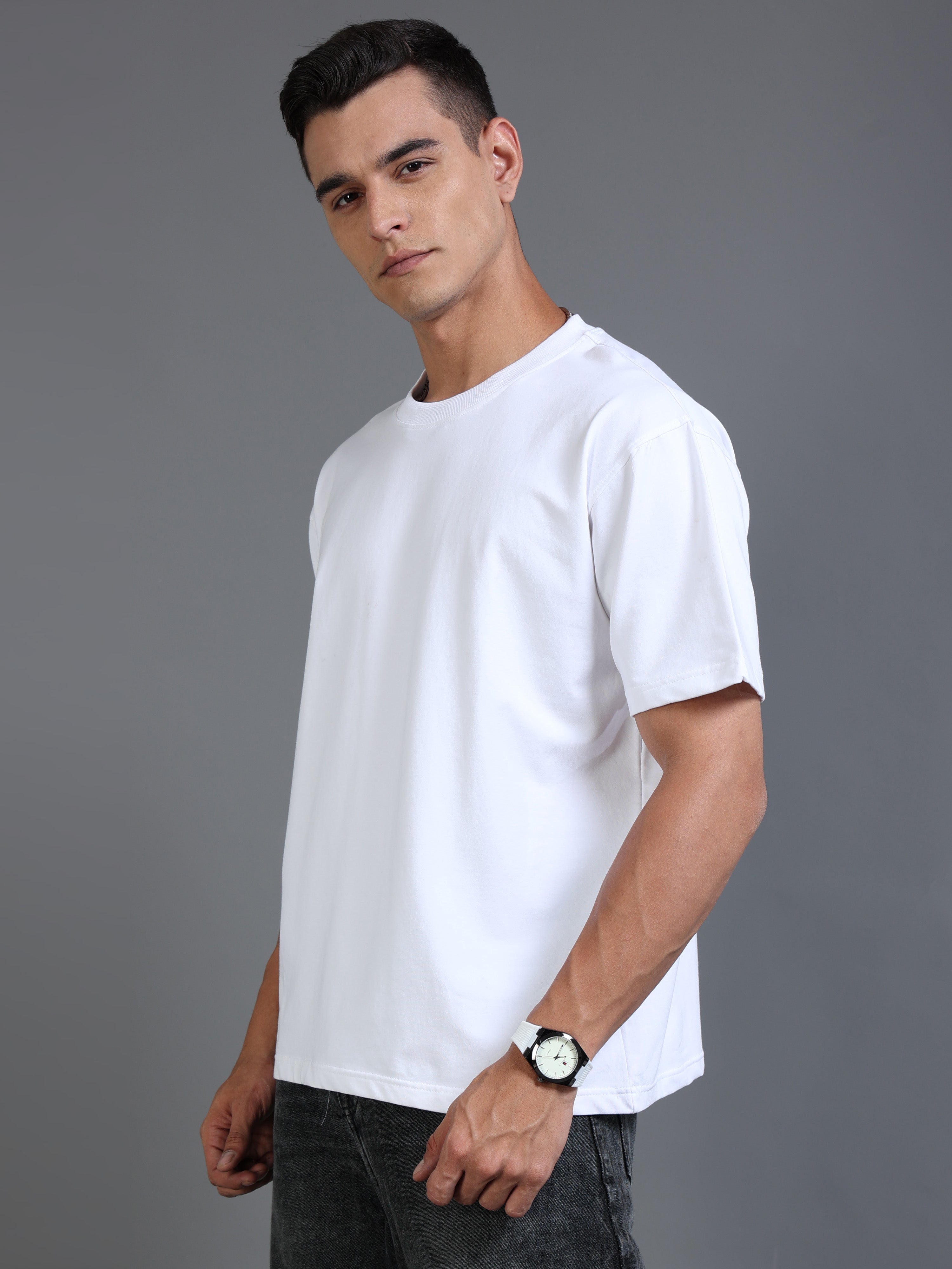 Essential Oversized Tee – White (Cotton-Lycra Blend)