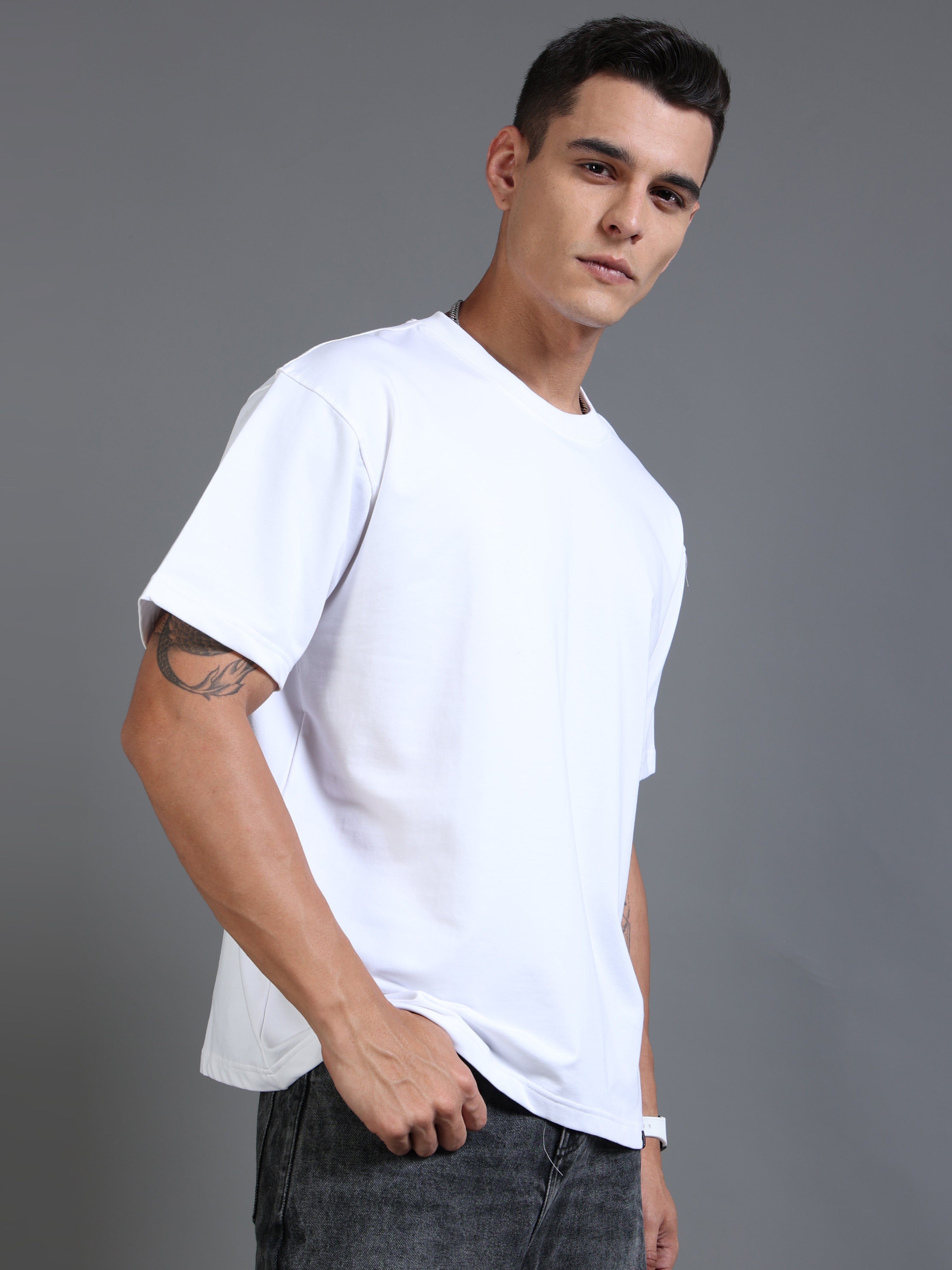Essential Oversized Tee – White (Cotton-Lycra Blend)